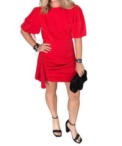 Strut & Bolt Mini Dress With Rouching And Puff Sleeve In Red