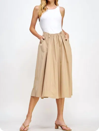 Strut & Bolt Mixed Media Midi Dress In Taupe/white In Multi