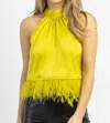 STRUT & BOLT NIGHT MOVES CHARTREUSE FEATHER TOP IN YELLOW