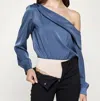 Strut & Bolt One Shoulder Satin Bodysuit In Blue