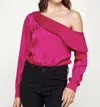 Strut & Bolt One Shoulder Satin Bodysuit In Magenta