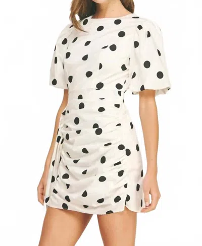 Strut & Bolt Pamela Ruched Short Puff Sleeve Polka Dot Voile Mini Dress In Off White