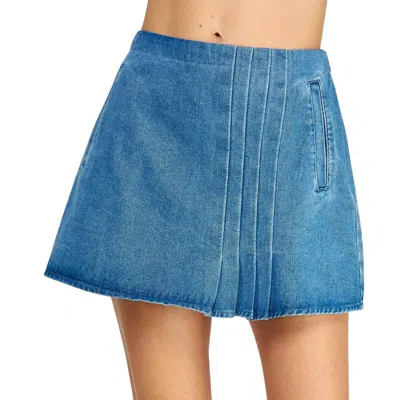 Strut & Bolt Pin-tuck Denim Skort In Light Denim