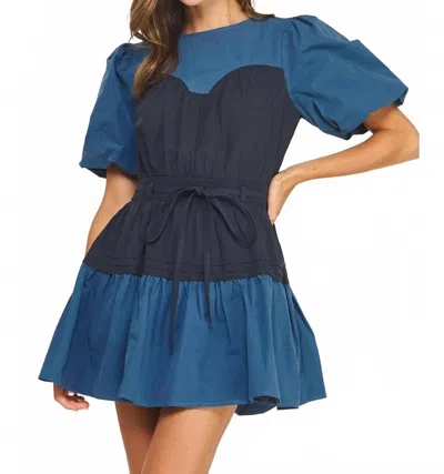 Strut & Bolt Pin-tuck Detail Poplin Mini Dress In Blue