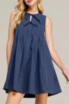 Strut & Bolt Pintuck Tie Front Poplin Mini Dress In Blue In Blue