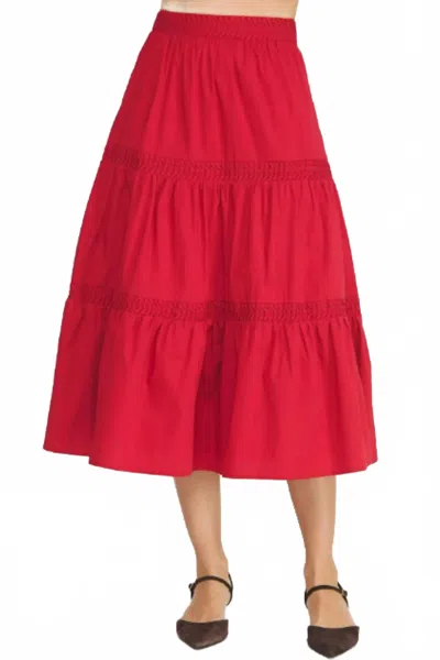 Strut & Bolt Pintuck Tiered Midi Skirt In Cherry Red