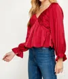 Strut & Bolt Pleated V Neck Blouse In Burgundy Red In Multi