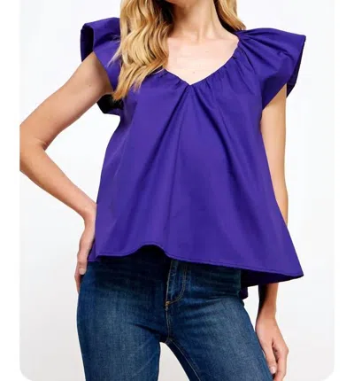 Strut & Bolt Puff Sleeve Poplin Top In Purple In Blue