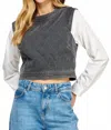 Strut & Bolt Quilted Demin Top In Denim Off-white In Gray
