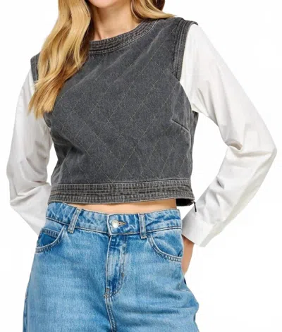 Strut & Bolt Quilted Demin Top In Denim Off-white In Gray
