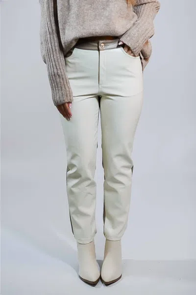 Strut & Bolt Rebel Charm Split Leather Pants In Cream/mocha In Multi