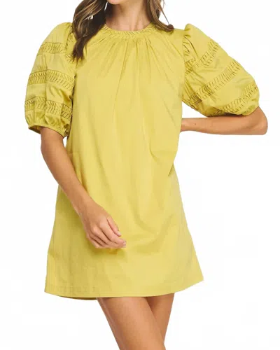 Strut & Bolt Reverse Pintuck Puff Sleeve Mini Dress In Chartreuse In Yellow