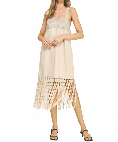 Strut & Bolt Rosemary Dotted Lace Fringe Linen Dress In Beige In Neutral