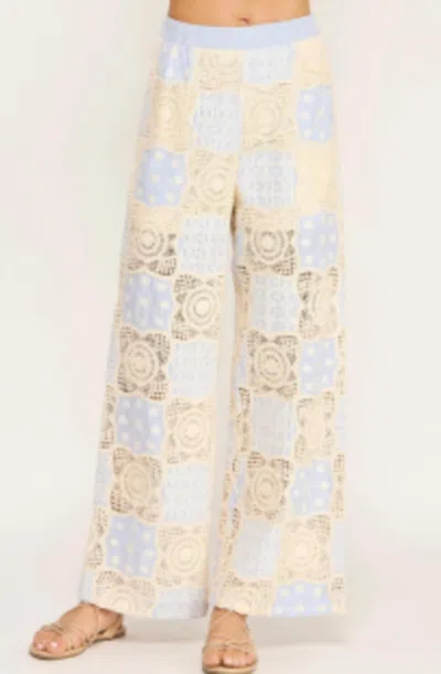 Strut & Bolt Salt & Sky Crochet Pant In Cream And Blue In White