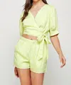Strut & Bolt Scallop Embroidered Wrap Linen Set Shorts In Light Yellow