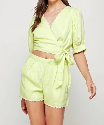 Strut & Bolt Scallop Embroidered Wrap Linen Set Shorts In Light Yellow