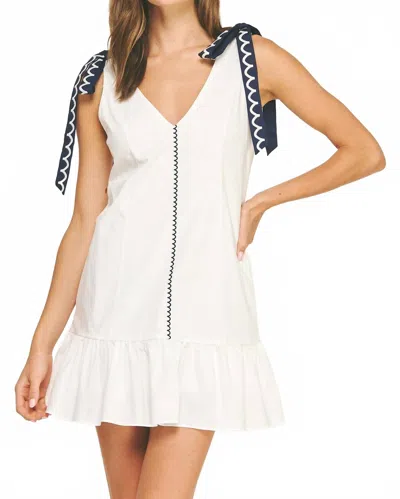Strut & Bolt Scallop Embroidery Mini Dress In White/navy
