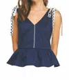Strut & Bolt Scallop Embroidery Sleeveless Top In Navy/white In Blue