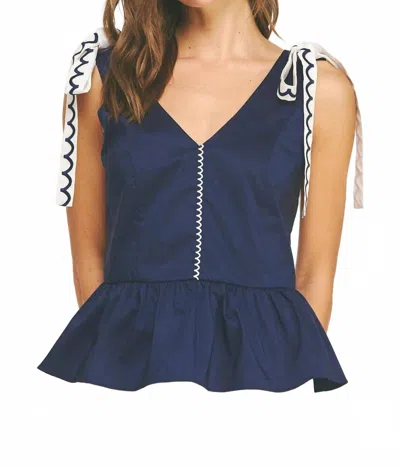 Strut & Bolt Scallop Embroidery Sleeveless Top In Navy/white In Blue