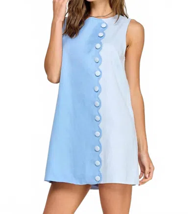 Strut & Bolt Scallop Linen Dress In Chambray Blue
