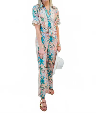 Strut & Bolt Seychelles Print Satin Shirt And Pants Set In Multi In Blue