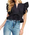 Strut & Bolt She's All That Flutter Sleeves Top In Black In Black