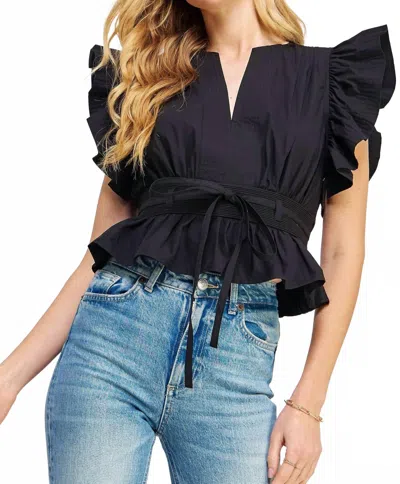 Strut & Bolt She's All That Flutter Sleeves Top In Black