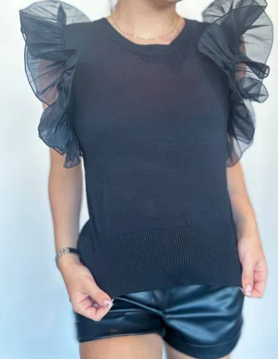 Strut & Bolt Sheer Ruffle Knit Top In Black