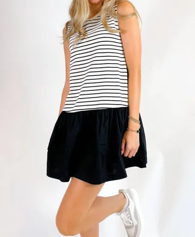 Strut & Bolt Sherry Stripe Mixed Media Mini Dress In Black Stripe