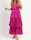 STRUT & BOLT SHIMMER TIERED MAXI DRESS IN FUSCHIA