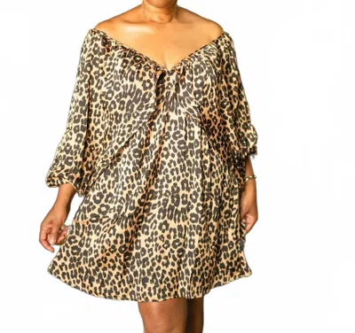 Strut & Bolt Shirred Satin Mini Dress In Leopard Print In Brown