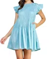 Strut & Bolt Smocked Bodice Poplin Mini Dress In Sky Blue In Blue