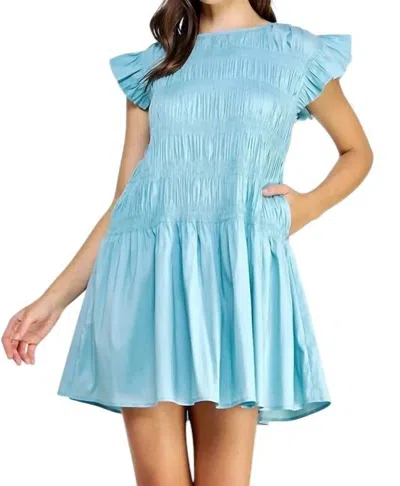 Strut & Bolt Smocked Bodice Poplin Mini Dress In Sky Blue