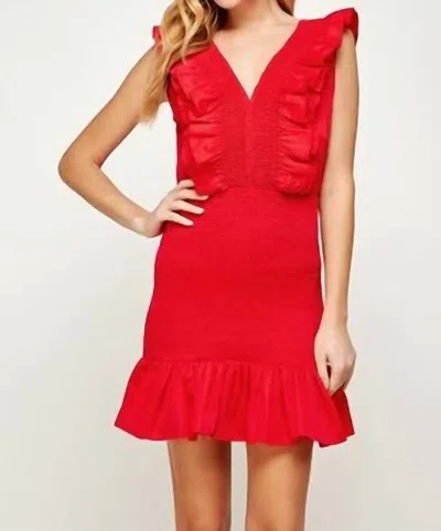 Strut & Bolt Smocked Ruffle Mini Dress In Red