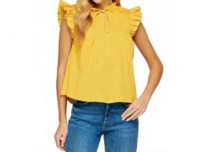 Strut & Bolt Smocked Ruffled Poplin Sleeveless Top In Yellow