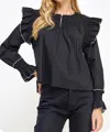 Strut & Bolt Sophia Contrast Ruffle Blouse In Black In Multi