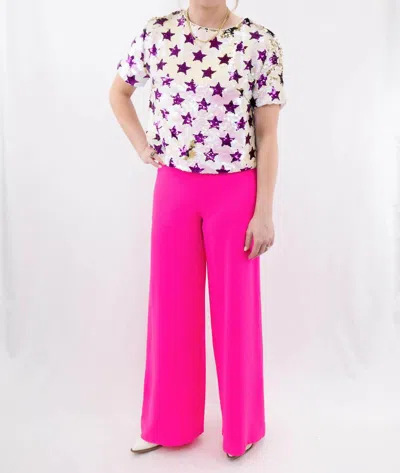 Strut & Bolt Star Sequin Top In Ivory And Purple