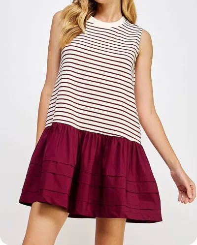 Strut & Bolt Striped Dress In Burgundy In White