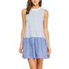 Strut & Bolt Striped Knit Mixed Media Mini Dress In Blue/white In Blue