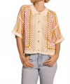 Strut & Bolt Summer Squares Crochet Button Down Shirt In Cream Multi In Gold