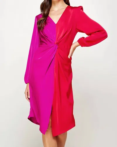 Strut & Bolt Sweetheart Colorblock Satin Dress In Red & Pink