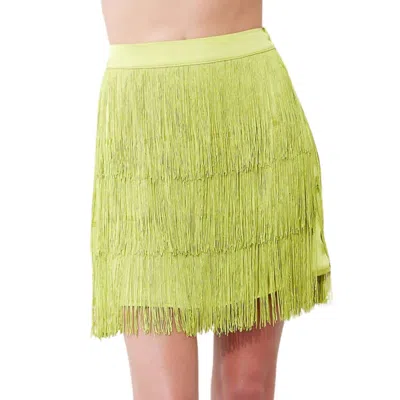Strut & Bolt Tiered Fringe Satin Mini Skirt In Lime Light In Multi