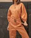 Strut & Bolt Top-stitch Belted Jumpsuit In Orange In Orange