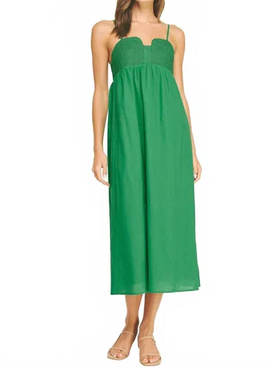 Strut & Bolt Top Stitch Bustier Linen Midi Dress In Emerald In Green