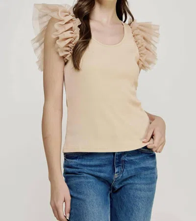 Strut & Bolt Tulle Ruffle Frills Knit Top In Almond In Beige