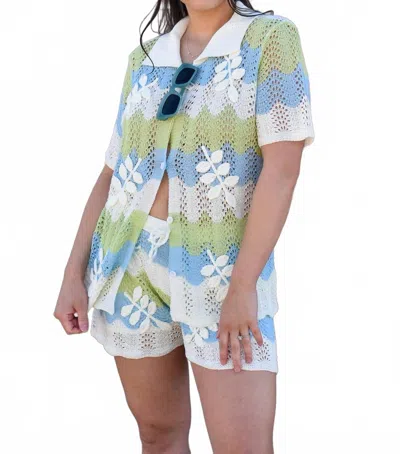 Strut & Bolt Women's Crochet Shirt In Green/blue/ivory