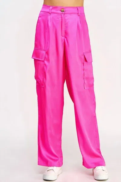 Strut & Bolt Women's Front Pleat Satin Cargo Pants In Hot Pink