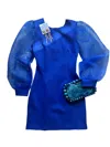 STRUT & BOLT WOMEN'S ORGANZA SLEEVE MINI DRESS IN COBALT BLUE
