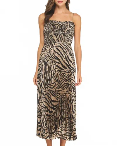 Strut & Bolt Zebra Satin Midi Dress In Taupe/black In Multi