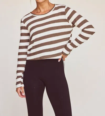 Strut This Oslo Long Sleeve Top In Brown Stripe